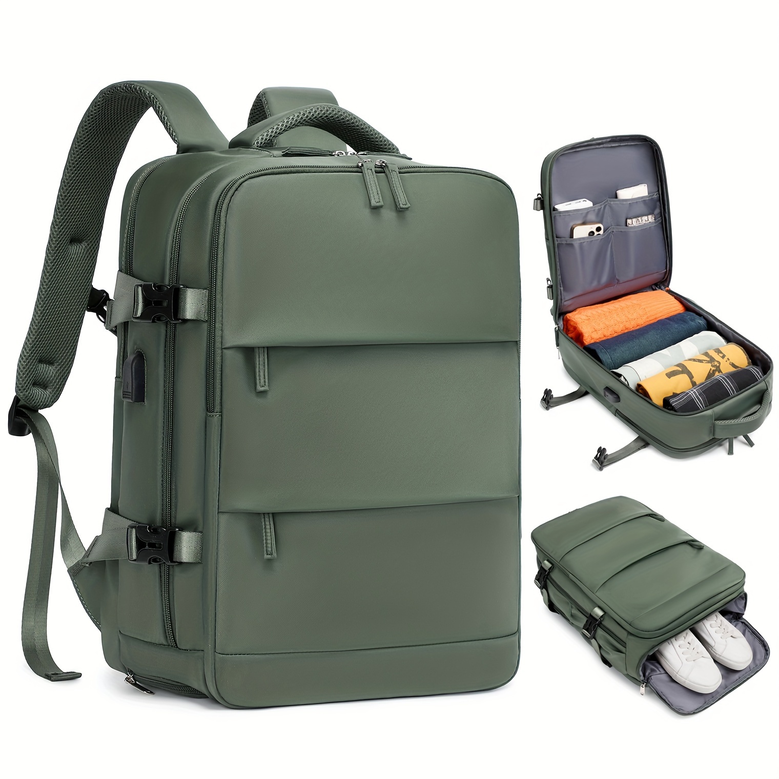 1pc tsa approved high backpack for women men 15 6 laptop compartment multiple pockets durable polyester carry on hiking backpack for outdoor sports business casual use army blue light green black details 0