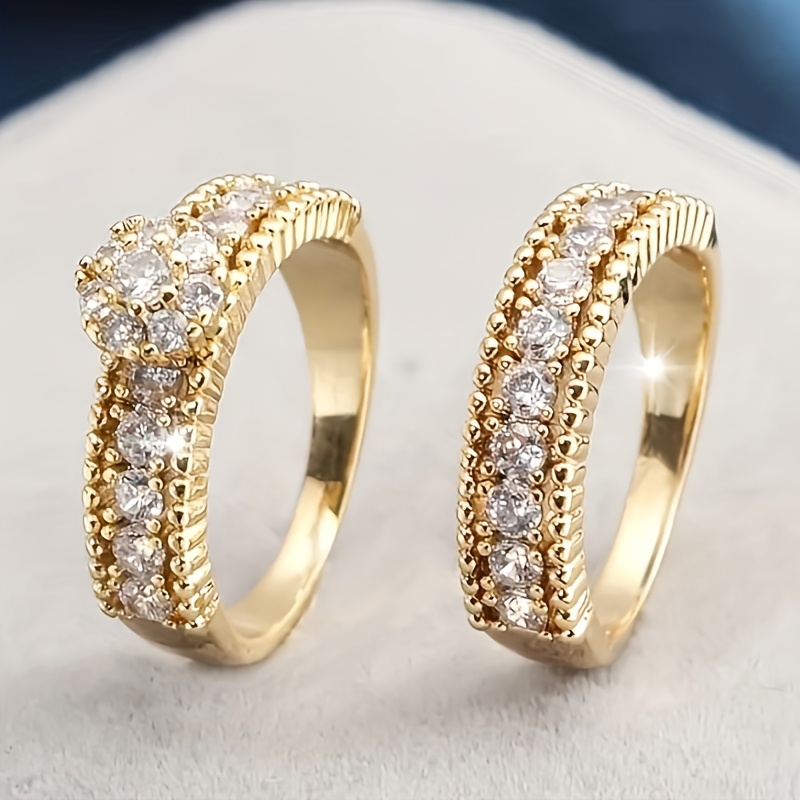 E-shop 2er-Set Teenager-Ring-Set mit eingelegtem synthetischem Zirkon, stapelbarer eleganter Blumenring, für den täglichen Gebrauch, Freizeit, Party, ,
