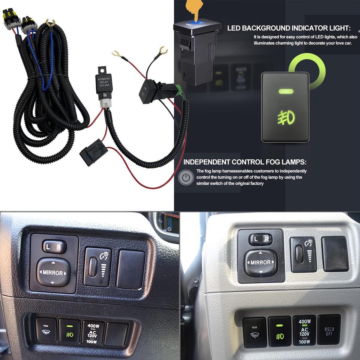 LED Work Fog Light Bar Wiring Harness Relay Kit On/off Switch Off R - Foto 3