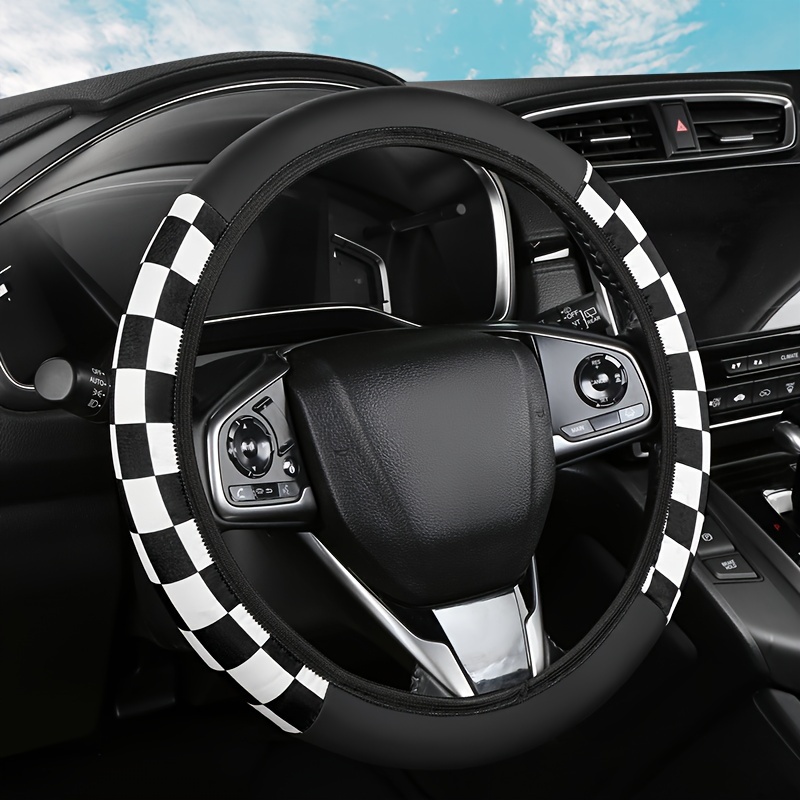 1pc Car Steering Wheel Cover, Colorful Checkered , Fits 15-inch Steering Wheels, Inner Design, Use