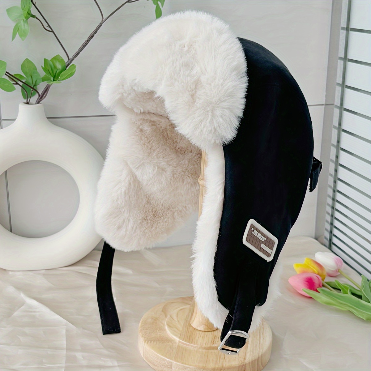 

1pc Women's Fur Winter Hat, Unisex Thickened , Casual Knitted Polyester Coat, Non-stretch, Breathable, Hand Wash Or , Ladies Fashion Accessories