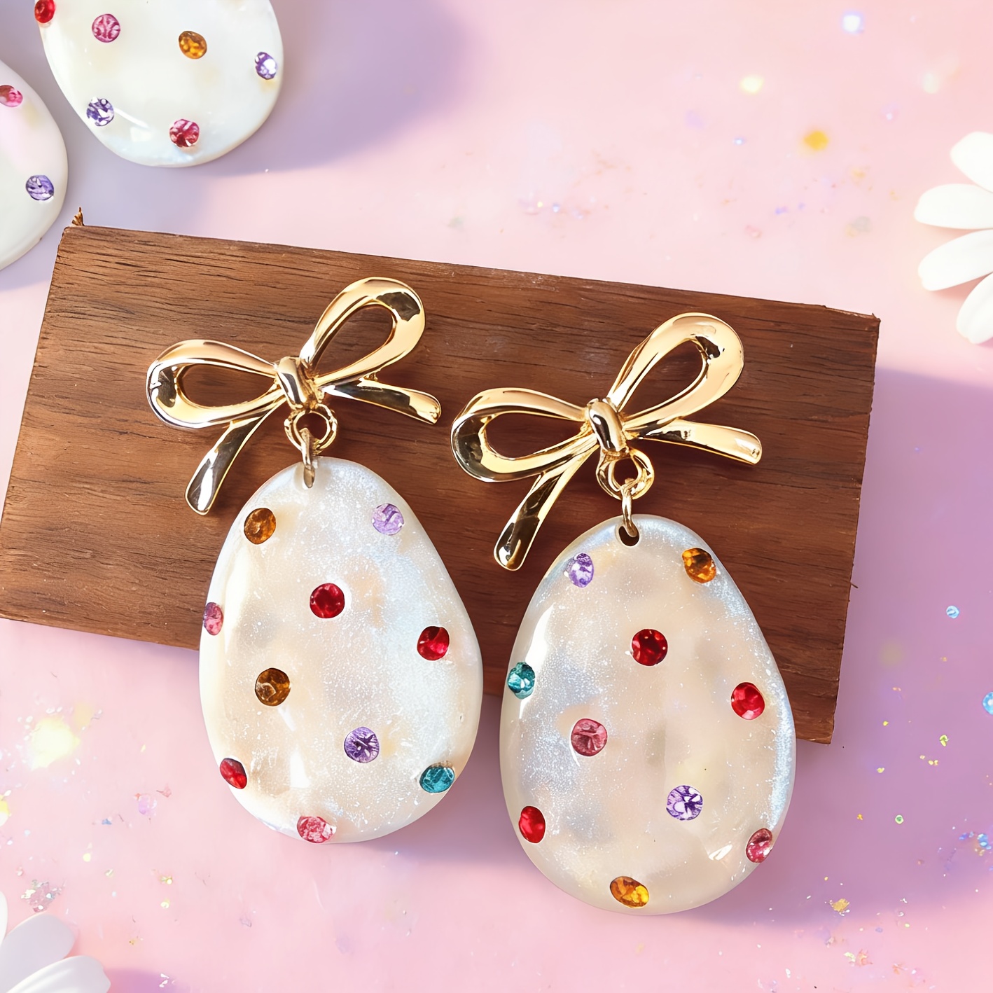 TEMU 1 par de aretes colgantes de de Pascua con de pedrería, dulces y bonitos, adecuados como regalo para mujer para decoración de la festividad de
