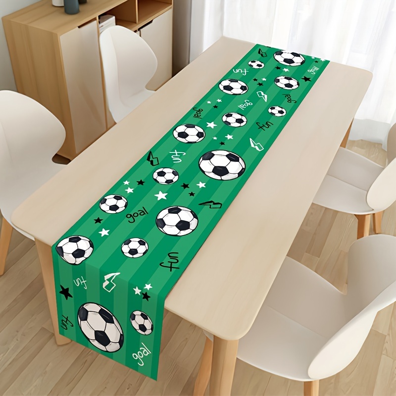 

Sports-themed Football Table Runner - Polyester Tablecloth For Birthday, Baby Shower, Dining Decor - Machine Made Soccer Party Supplies - 1pc, Tablecover Decor