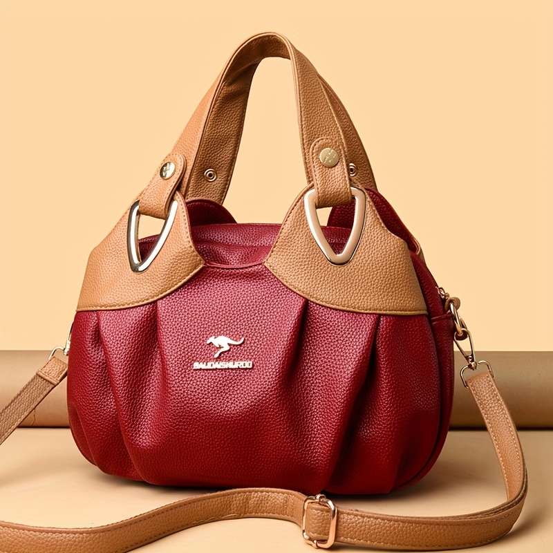 Luxurious Color-Block Design Women'S Handbag And Shoulder Bag, Crafted with Delicate Materials to Create a Fashionable Classic, Unique Metal Ring Decoration on The Handle Showcases Individual Taste