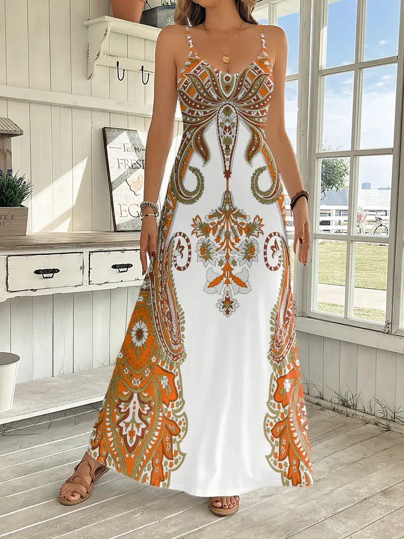 womens bohemian paisley print v neck sleeveless maxi dress - Temu womens bohemian paisley print v neck sleeveless maxi dress - Temu
