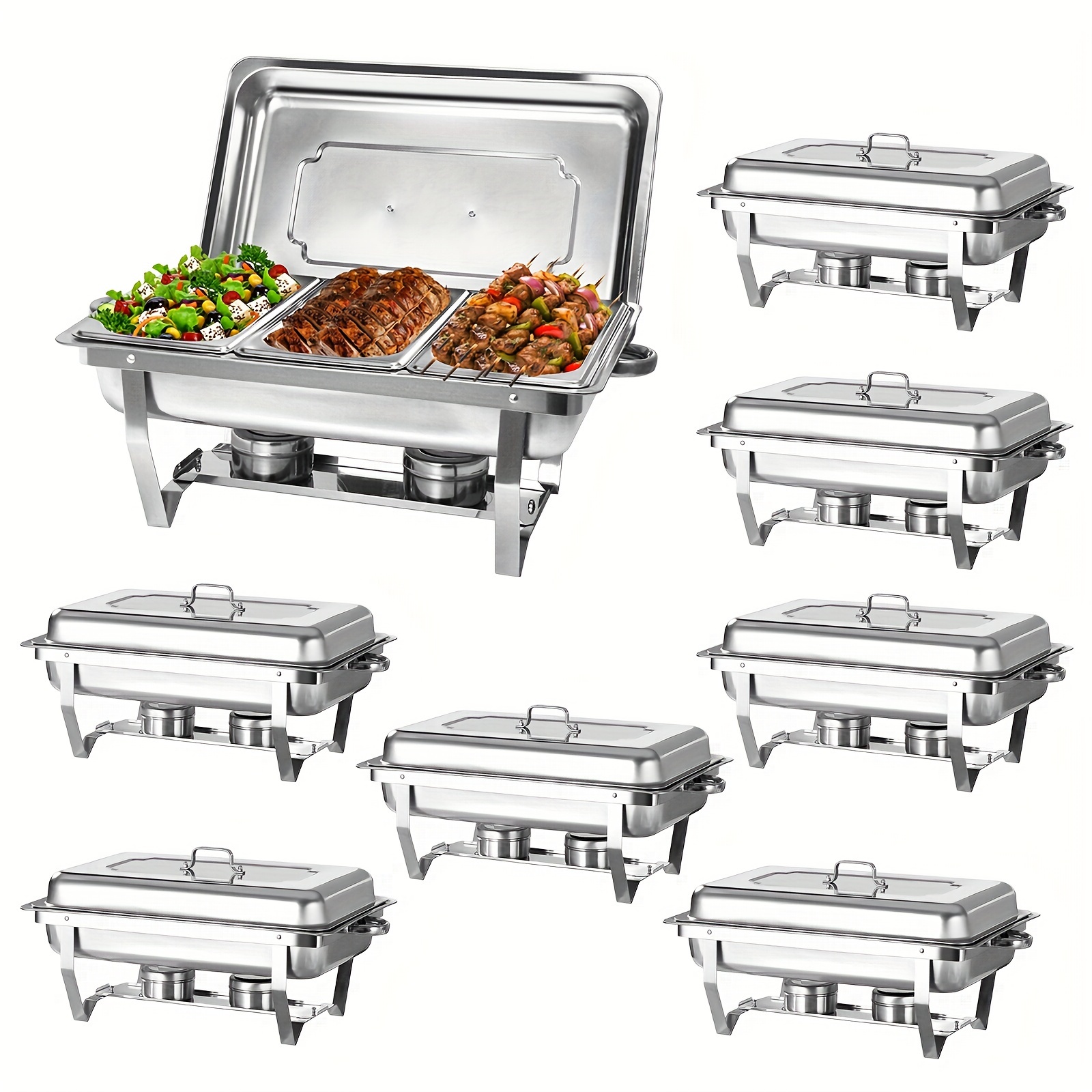 TONFEION Chafing Dish Buffet Set, 9L Stainless Steel Food Warmer Set, 3 Pan Chafers for Catering with Lids, Chafing Fuel Holders, Buffet Warmer for