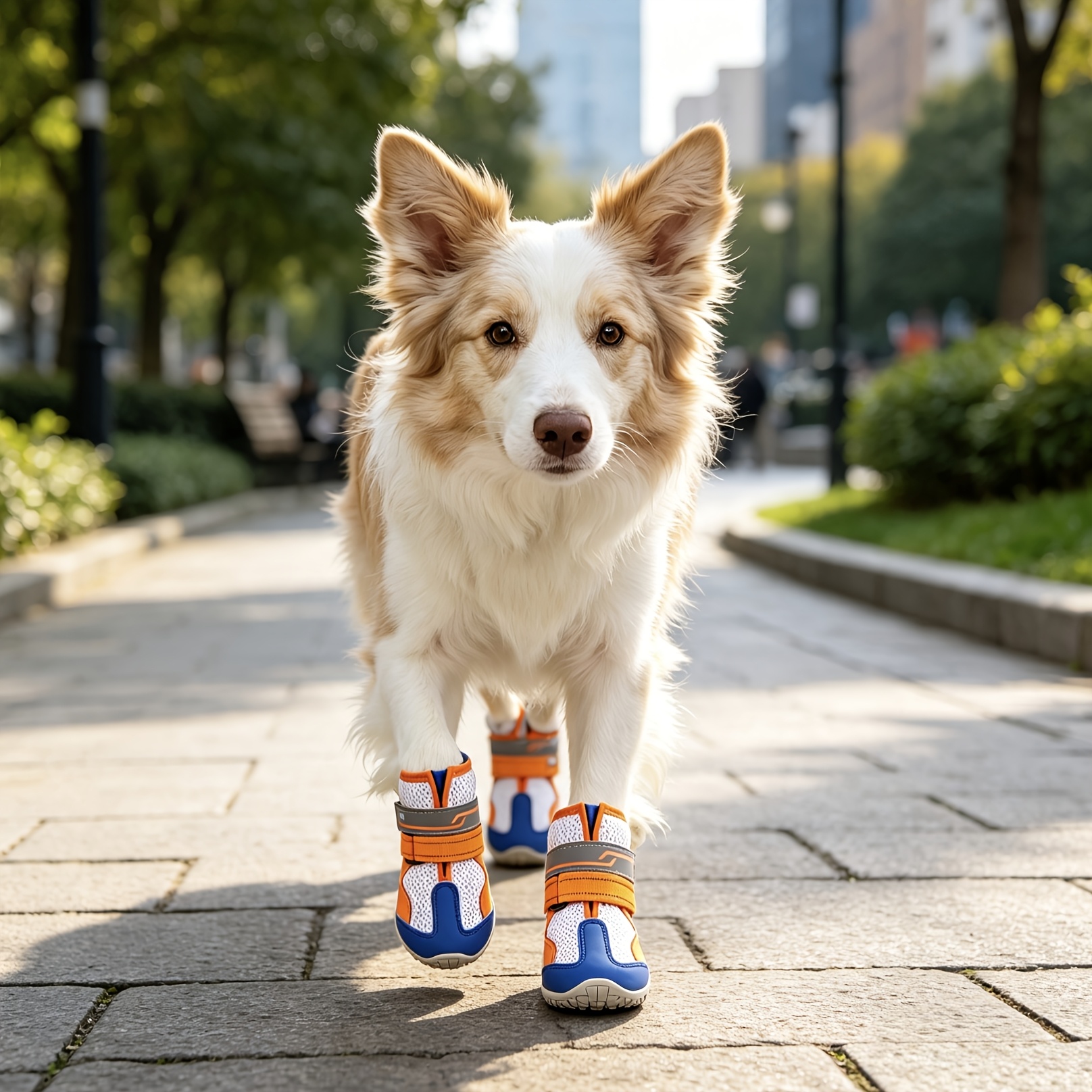 4pcs Orange Dog Boots with Reflective Strips, Non-Slip Design