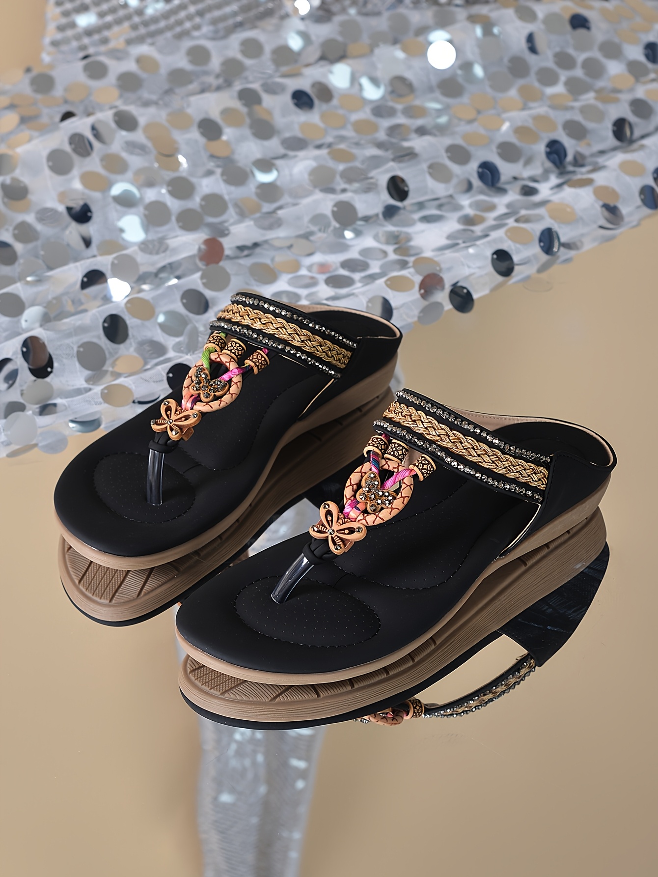 2024 New Women's European and American Women's Shoes Fashion Handmade Beaded Water Clamp Foot Flat Half Bag Slippers Retro Large Shoes, Women Shoes