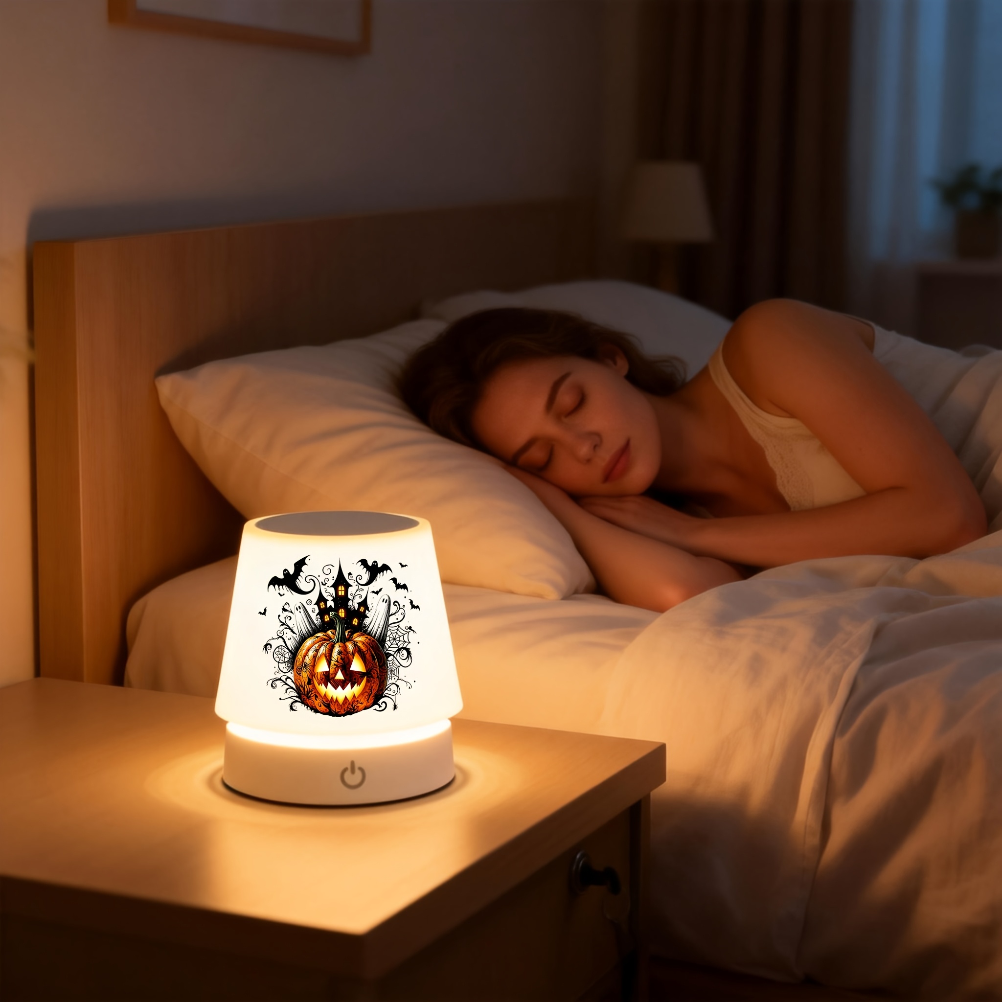 Halloween Jack-O'-Lantern Pumpkin Desk Lamp with Ghost Art Pattern