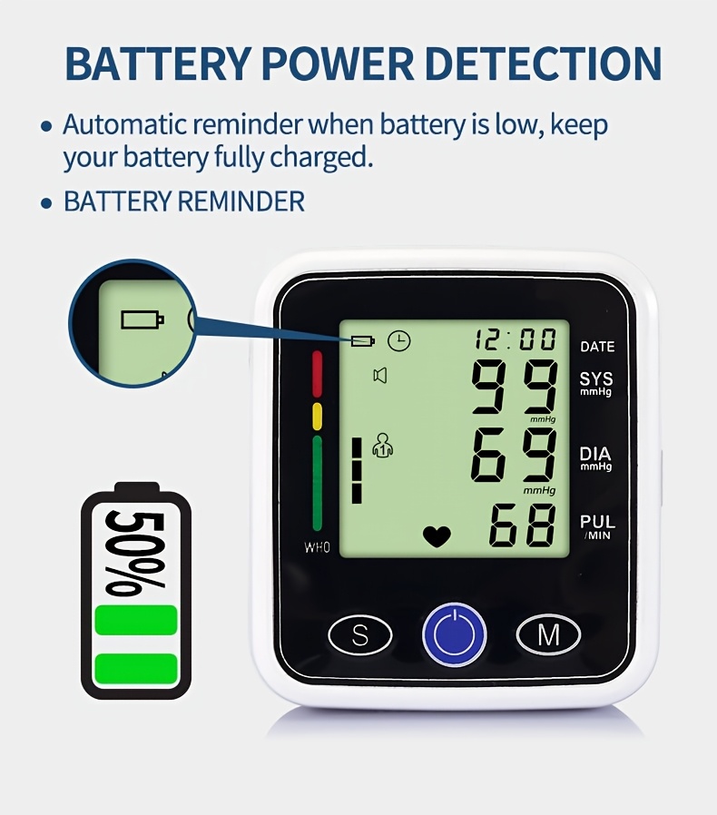 w01 wrist   bp blood pressure meter stethoscope   precise measurement lcd display voice broadcast suitable for high and low blood pressure heart rate irregular detection battery not included Product details 2