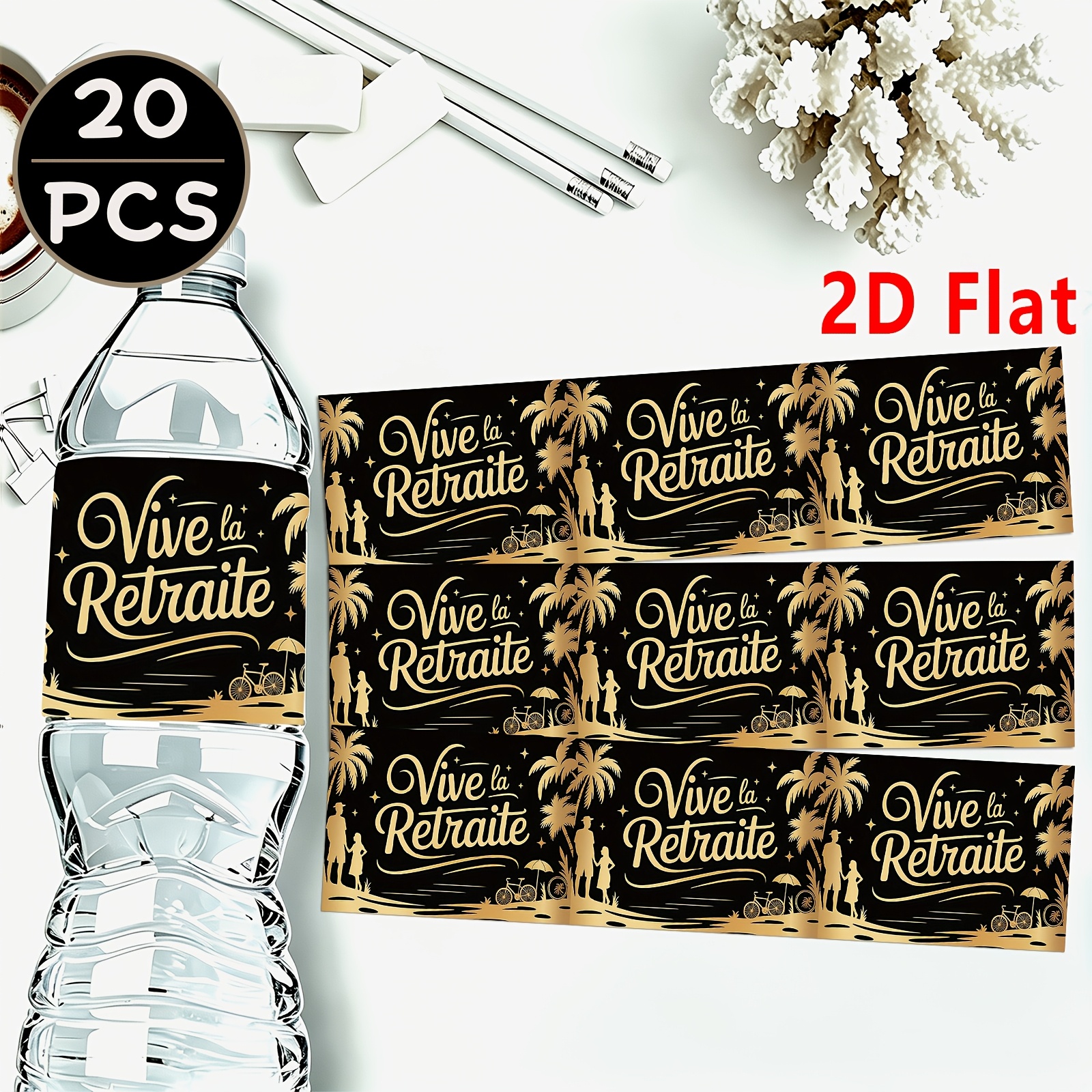 TEMU 2D Plat 20pcs Autocollants Bouteille d' Palmier Doré Plage Autocollant Parfait pour Célébrations Décorations et Emballage Cadeaux Décorations de