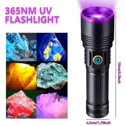 1pc rechargeable aluminum alloy high power 365nm violet flashlight portable uv flashlight reverse charging 26650 battery suitable for fluorescence detection hotel room inspection christmas gifts birthday gifts