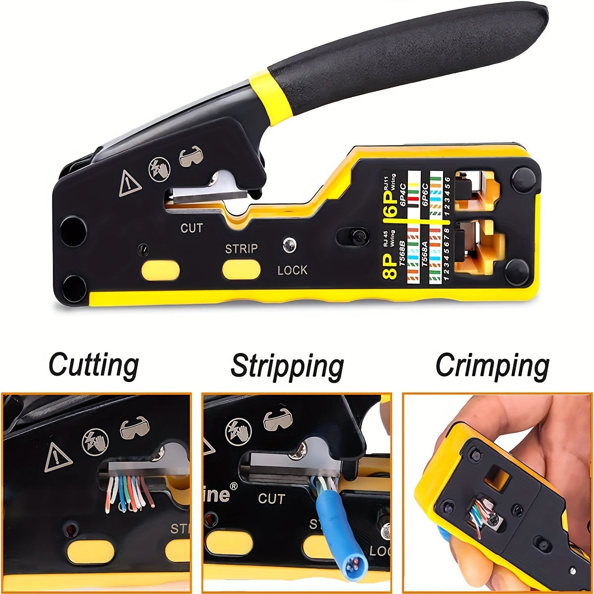 TEMU 1pc Pass Through Rj45 Crimp Tool Kit Ethernet Crimper Cat7 Cat6 Crimping Tool With Network Cable Tester, Cat6 Rj45 Pass Through Connector, Connector Boots