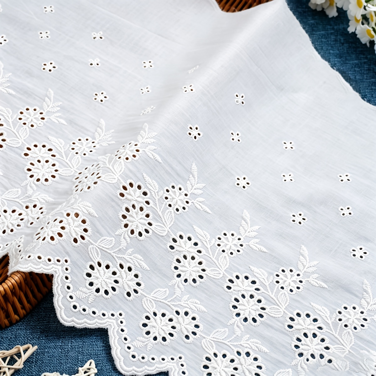 TEMU 1 Yard Wide (34cm) Hollow Floral Embroidery Lace Trim Suitable For Dress Skirt Hem, Lace Fabric With Hollow Flower Applique For Wedding Dresses,