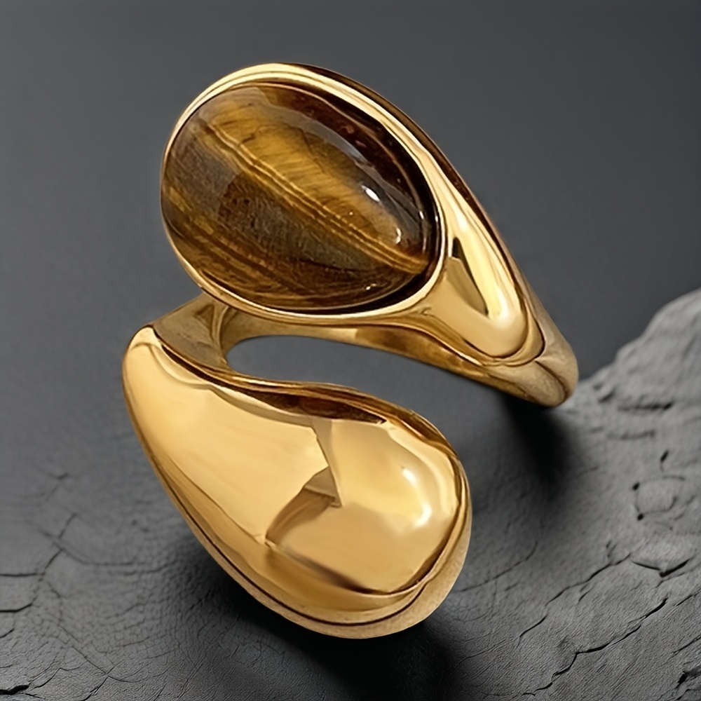 TEMU 1pc Elegant Resin-inlaid Teardrop-shaped Open Copper Ring, Suitable For Women' Wear, Banquets, And Vacations, An Ideal Valentine's Day Gift