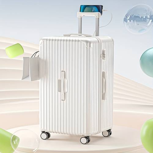 Multifunctional Rolling Suitcase With Charging Port, Cup Holder, Mobile Stand, Hook, 20/22/24/26/30/32 Inches Hard Shell Luggage For Travel