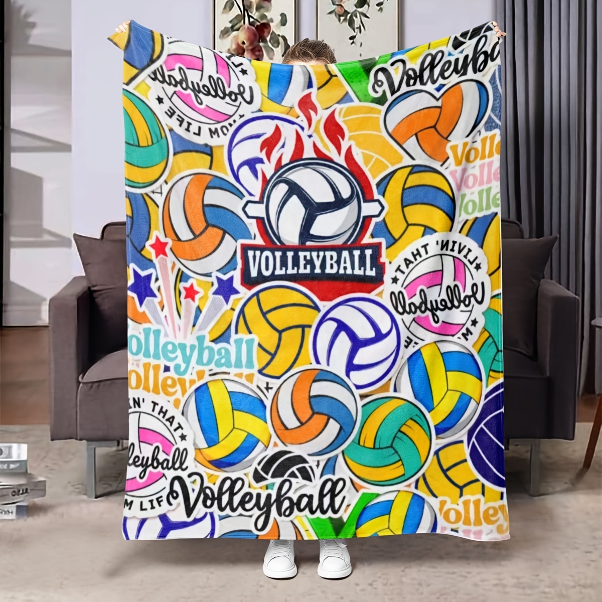 

Volleyball- Flannel Blanket - For Volleyball Enthusiasts, & Comfortable Printed , For , Bed, Decor