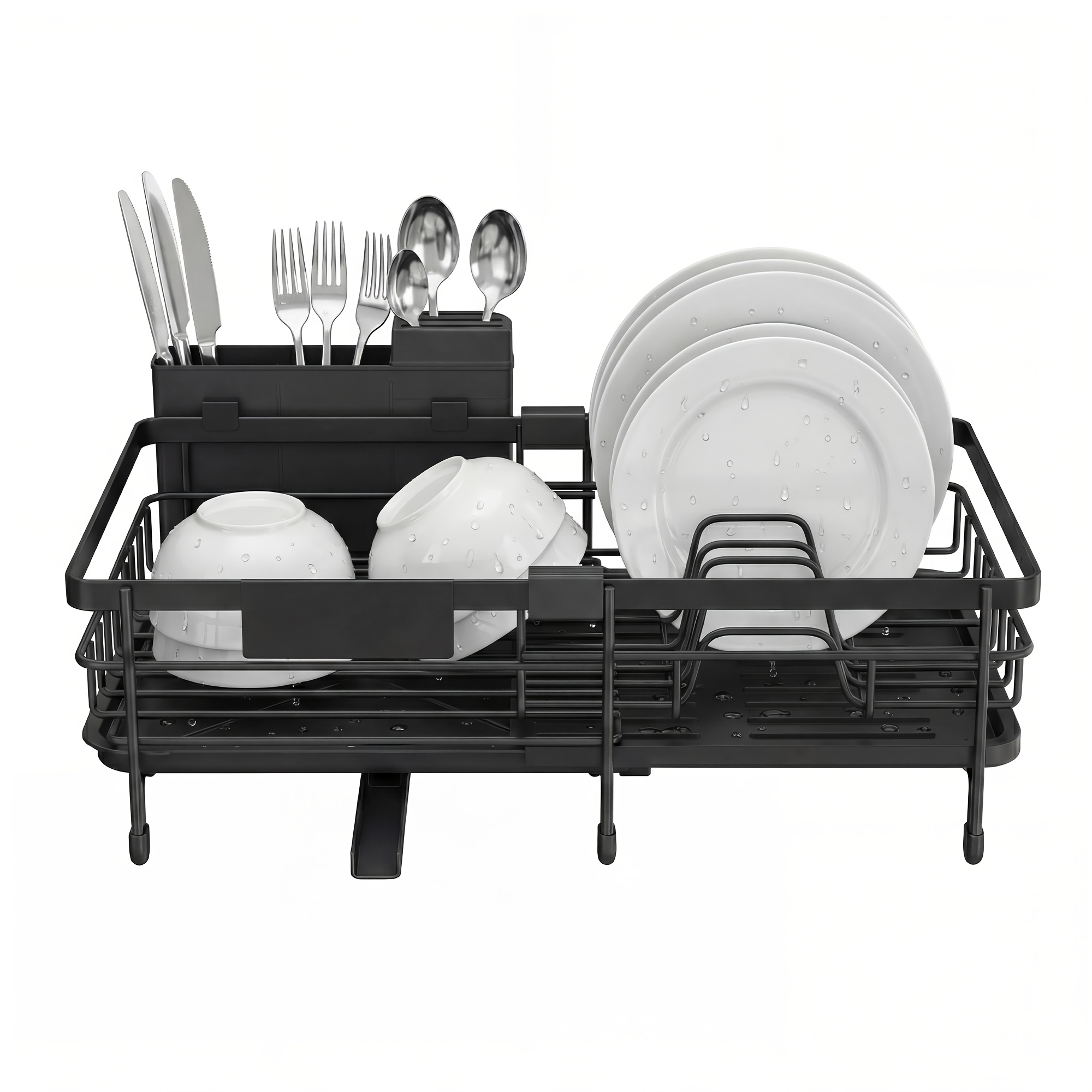 Dish Drainer Rack, Large Extendable Draining Board Rack For Small Spaces, 360° Rotating Extendable Spout, Kitchen Sink Drainer, Steel, 46.5 X 29.6 X , Ink Black, Gray