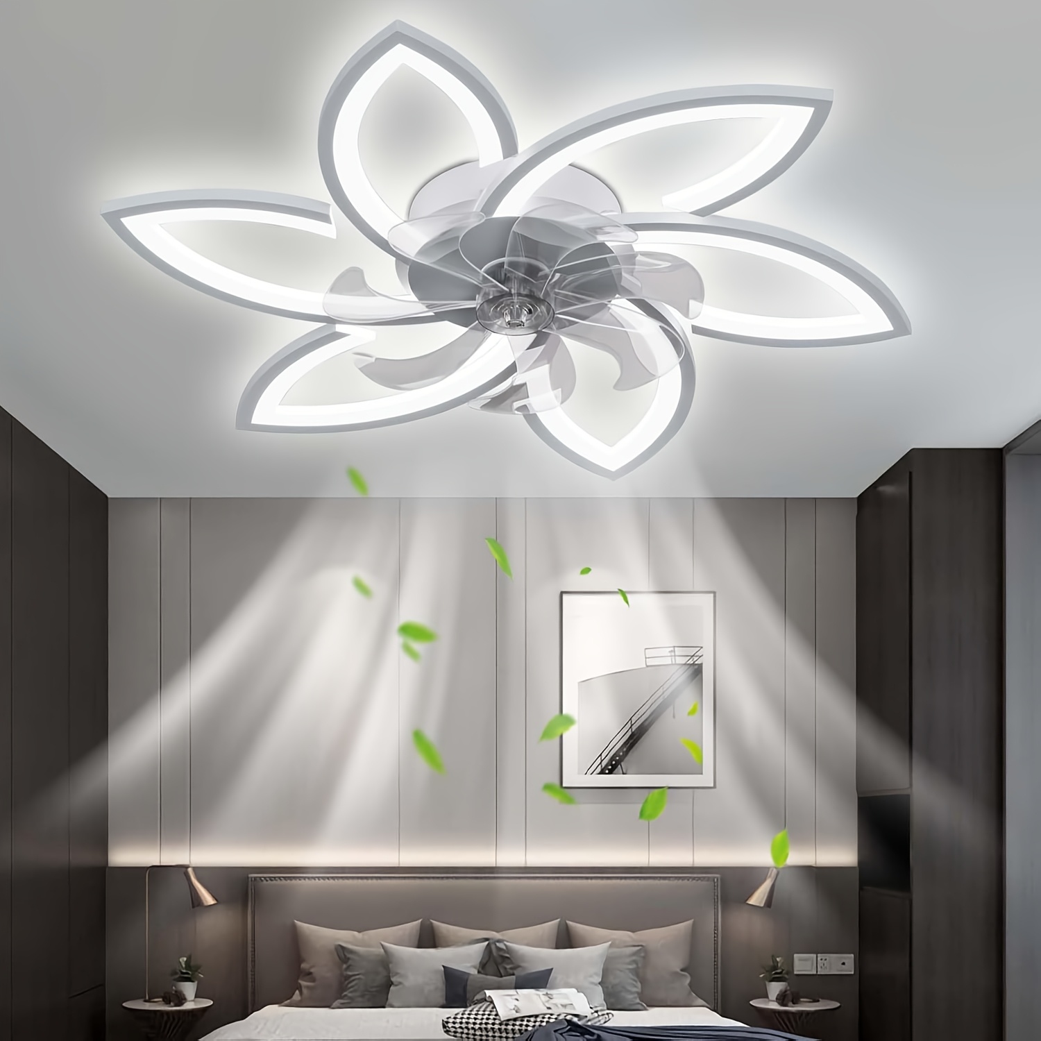 Image of Contemporary Silent Ceiling Fan With Lighting, Dimmable Led Fan Ceiling Light With Remote Control For Living Room Bedroom, 6 Adjustable