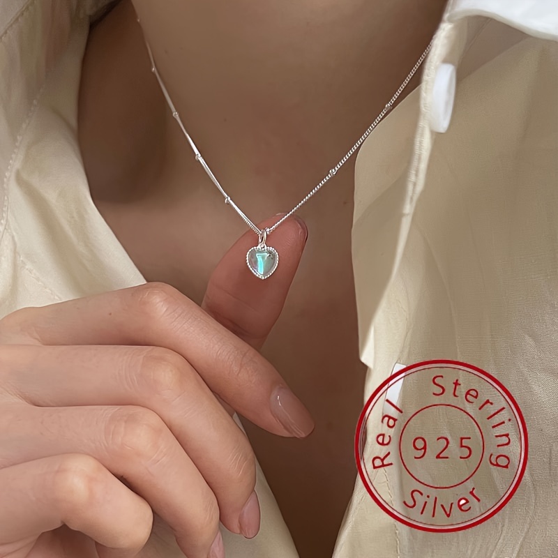 

Japanese And Korean 925 Sterling Silver Love Stone Clavicle Chain Heart Necklace