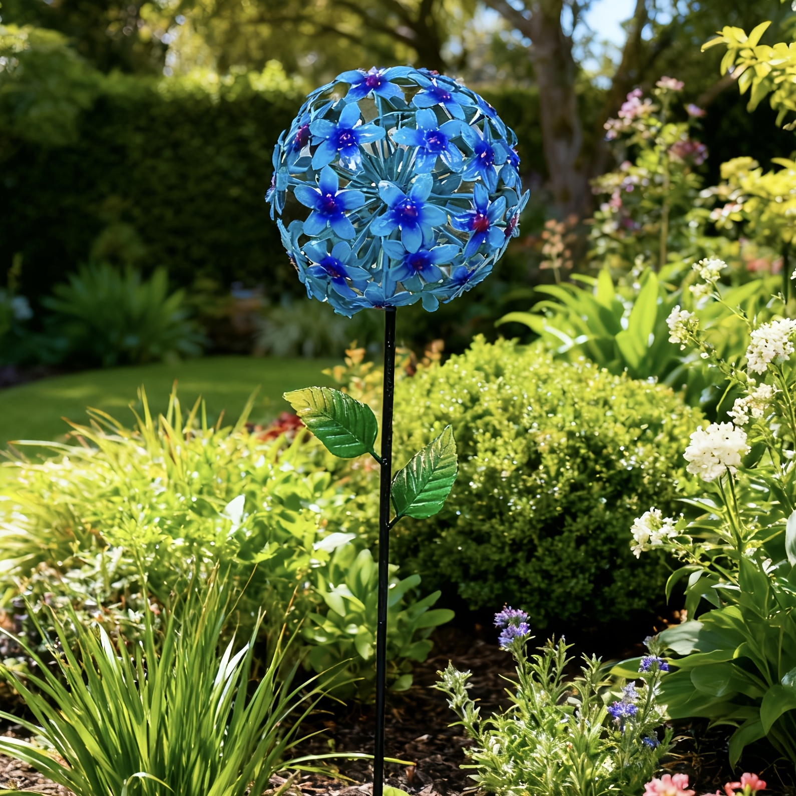 Image of 【3d】 [3d] Single Wrought Iron Flower Ball Outdoor Garden Ground Insert Spring And Summer Decorations Outdoor Garden Flower Suitable For Courtyard Lawn Decoration