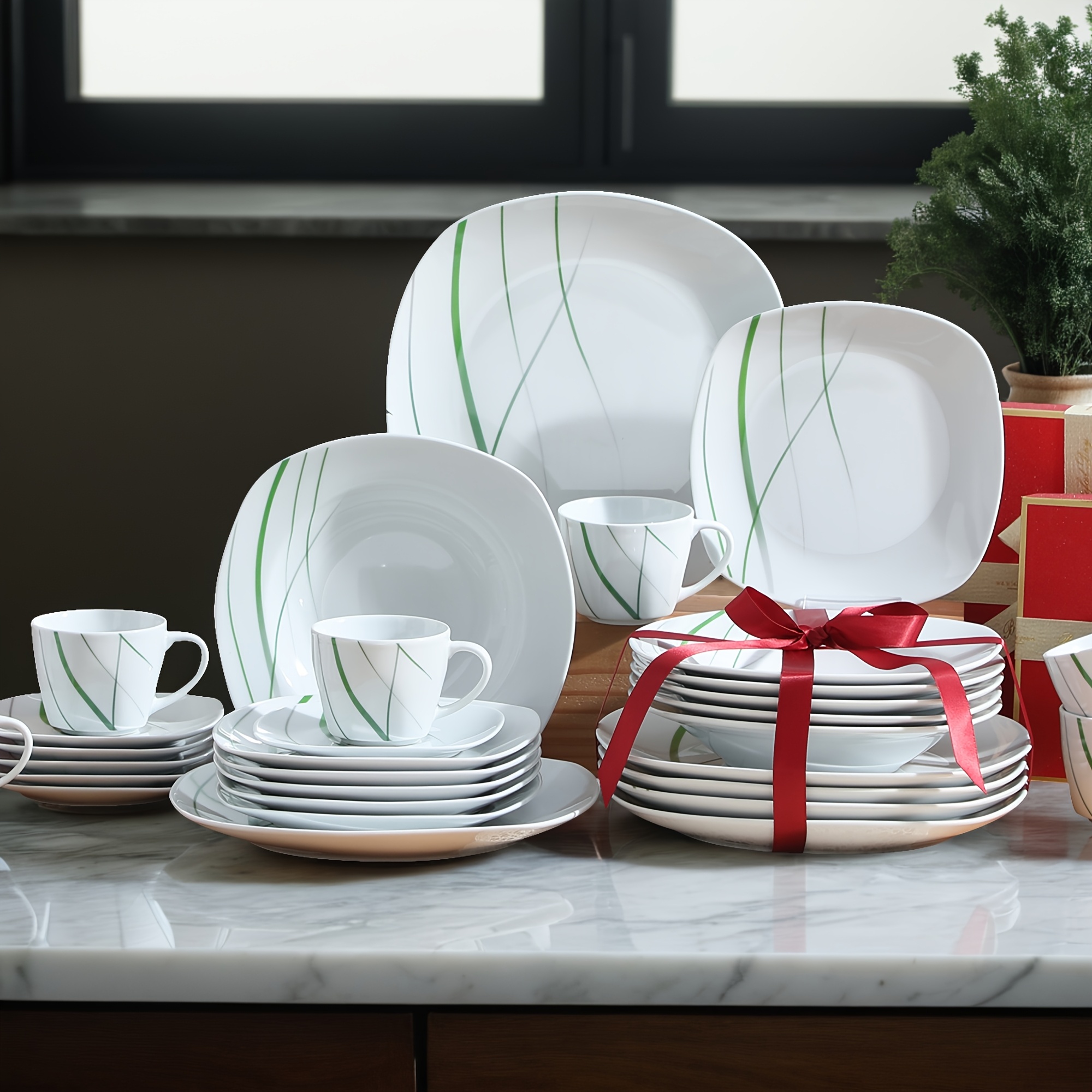 30pcs Dinnerware Sets, Tableware Sets For 6 People, Tableware Sets Suitable For Family Gathering Dinner Plate, Dessert Plate, Soup Plate, And Cups
