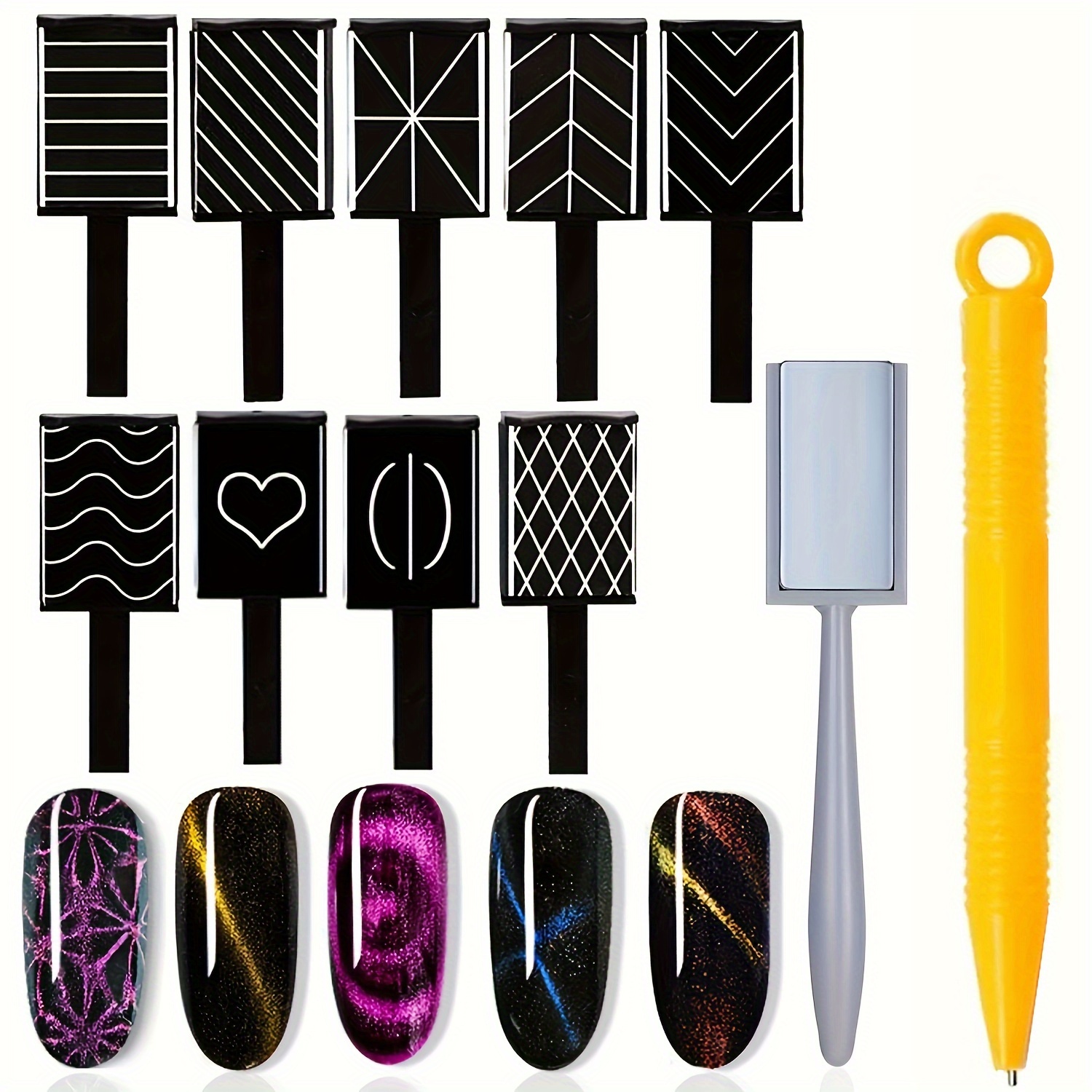 

11 Pieces Nail Art Cat Eye Magnet For Nails Magnetic Gel Polish Pen Tools, Nail Magnet Wand Board, Cat Eye Gel Polish Sticks Tool Set, For Cat Eye Nails Art Pen