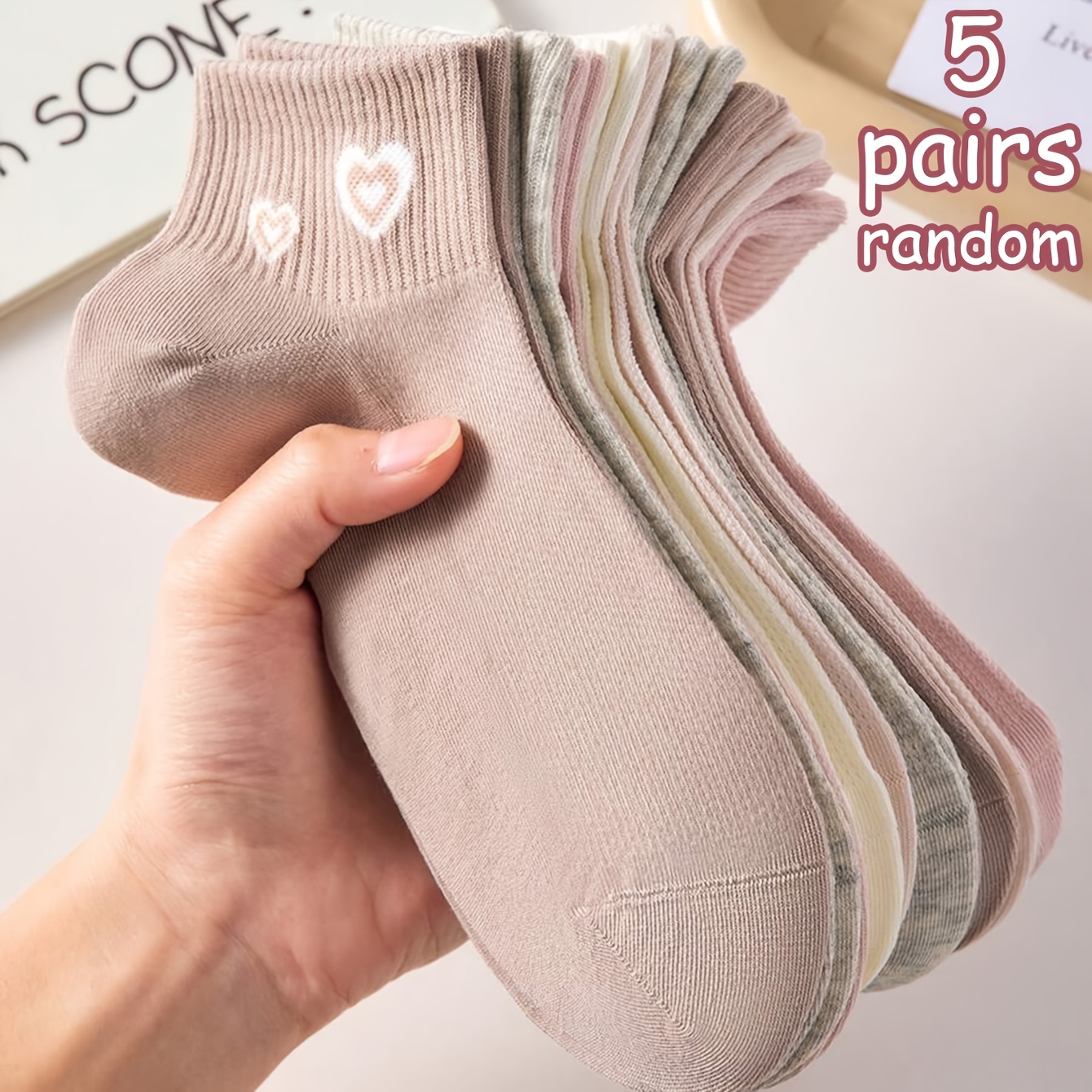 TEMU 5 Pairs Random Basic Women's Socks, Women's Socks, Easy To Match, Comfortable Fabric, Gentle Commute Style, Korean Gentle Style, Japanese ,