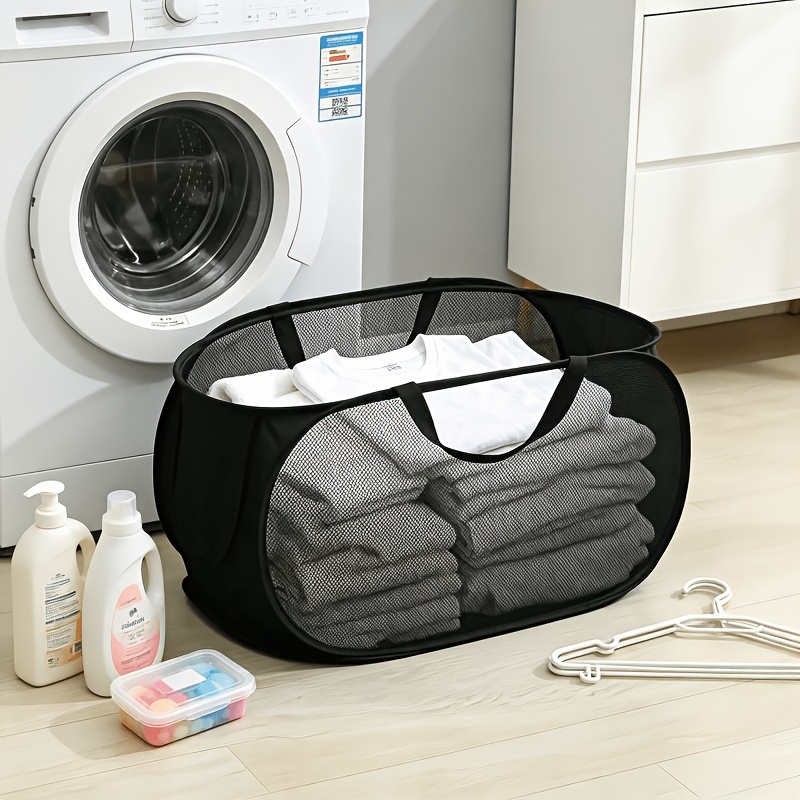 TEMU 2pcs Large Capacity Laundry Hamper With Mesh Material, Breathable And Durable, , Suitable For Laundry Room, Bedroom, Living Room, Dorm, Etc.,