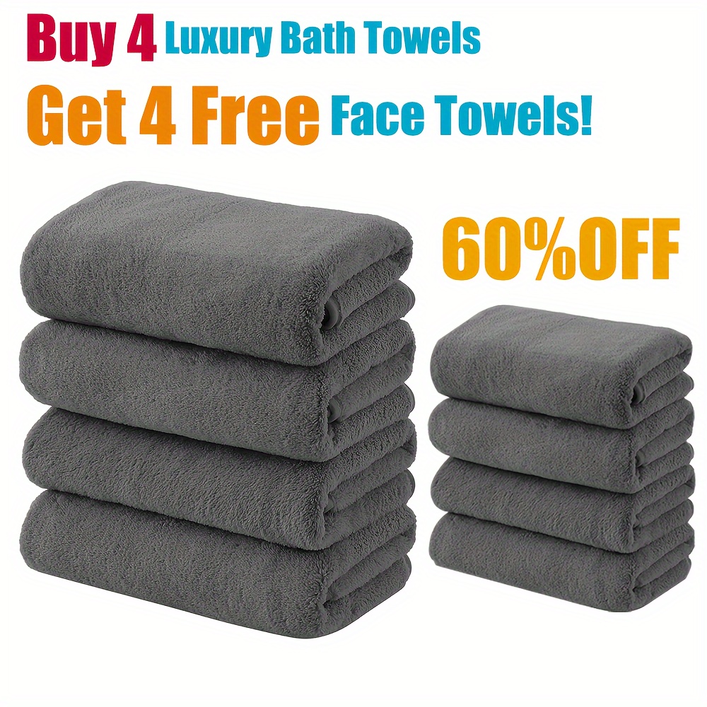 

Buy 4 Towels, Get Face Towels! 8pcs Premium Bathroom Set , Absorbent & Quick-drying Towels Home, Spa & Gift!