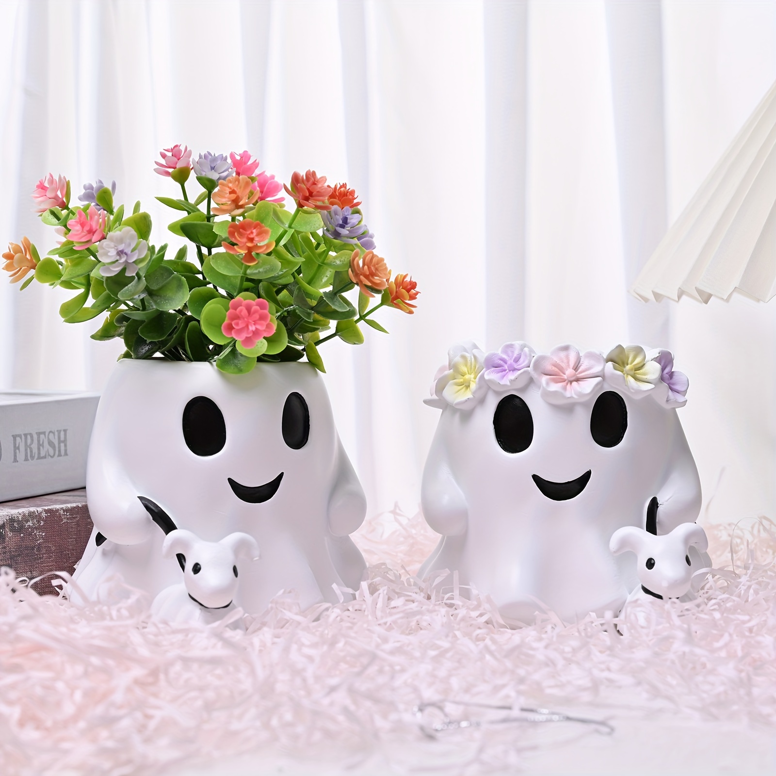 halloween ghost figurine dog planter resin spooky - Temu
