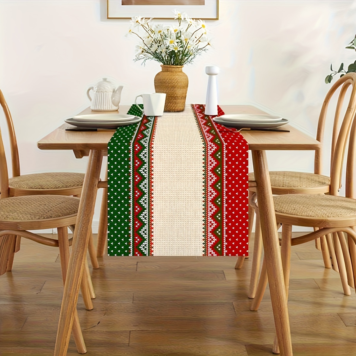 

Holiday Stripe Christmas Table Runner - 100% Polyester Woven Rectangular Table Runner For Indoor Outdoor Home Party Dining Kitchen Decor - Festive Design, Durable & Machine Washable