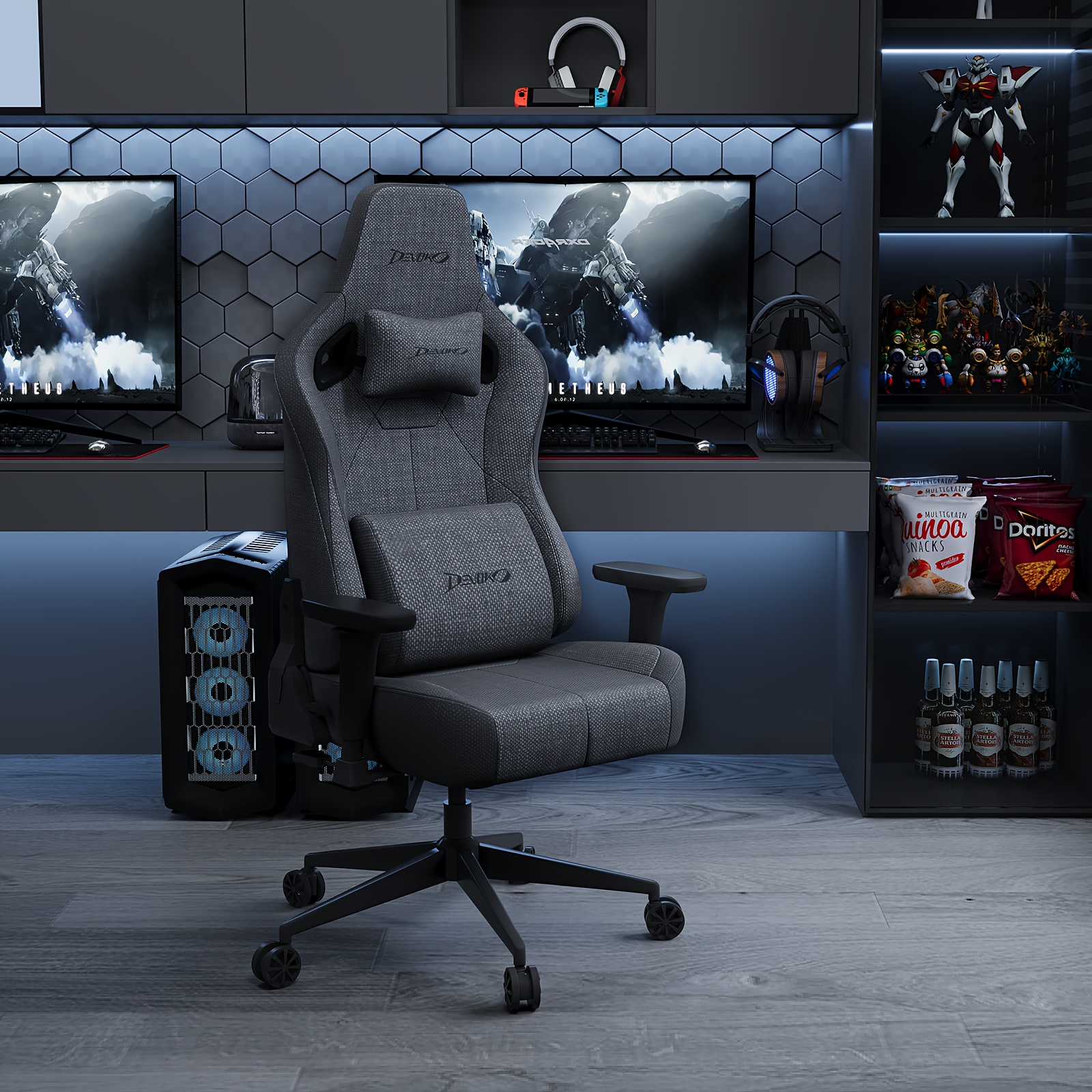 Image of Devoko Adult Ergonomic Fabric Gaming Chair, A High-back Computer Chair Featuring High-quality Moulded Foam, 3d Armrests, Adjustable Recline, A Sturdy Base And A Gas Lift