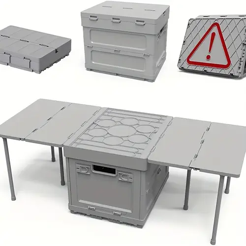 folding storage box with table 3in 1 camping collapsible bins with parking warning sign multifunctional foldable storage container suitable for outdoor picnic home