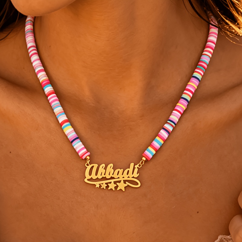 Custom Boho Name Clay Necklace with Star Pendant, Unisex