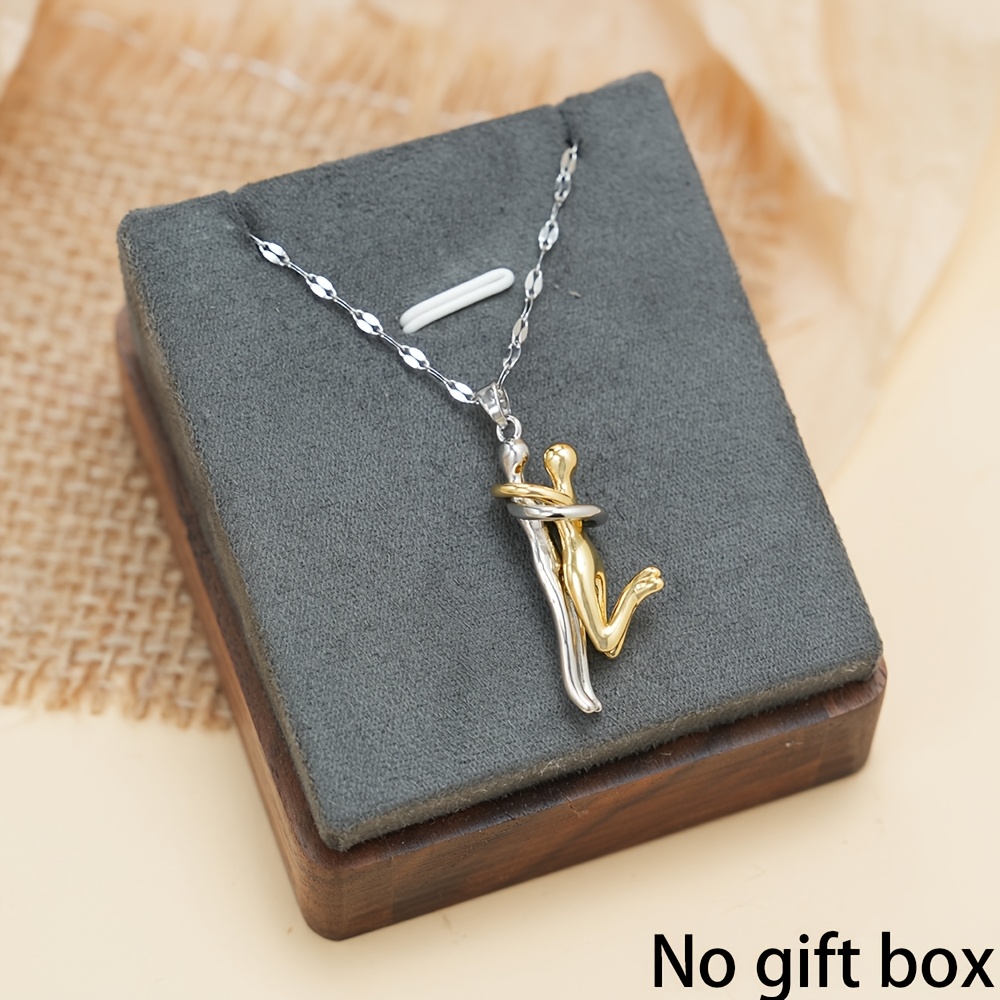 Image of Fashionable Couple Embrace Dance Pendant Necklace, Suitable For Ladies To . Stainless Steel Collarbone Chain, Festival Jewelry Gift