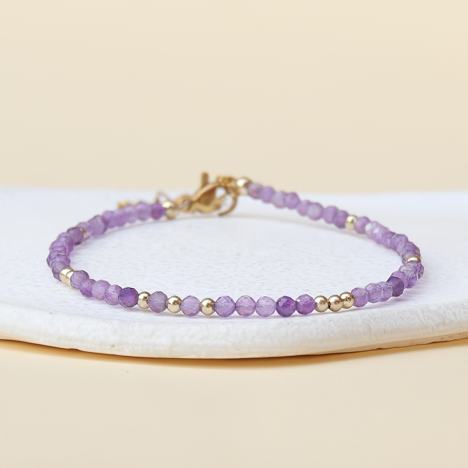 3mm Faceted Purple Natural Stone Beaded Bracelet, Unisex