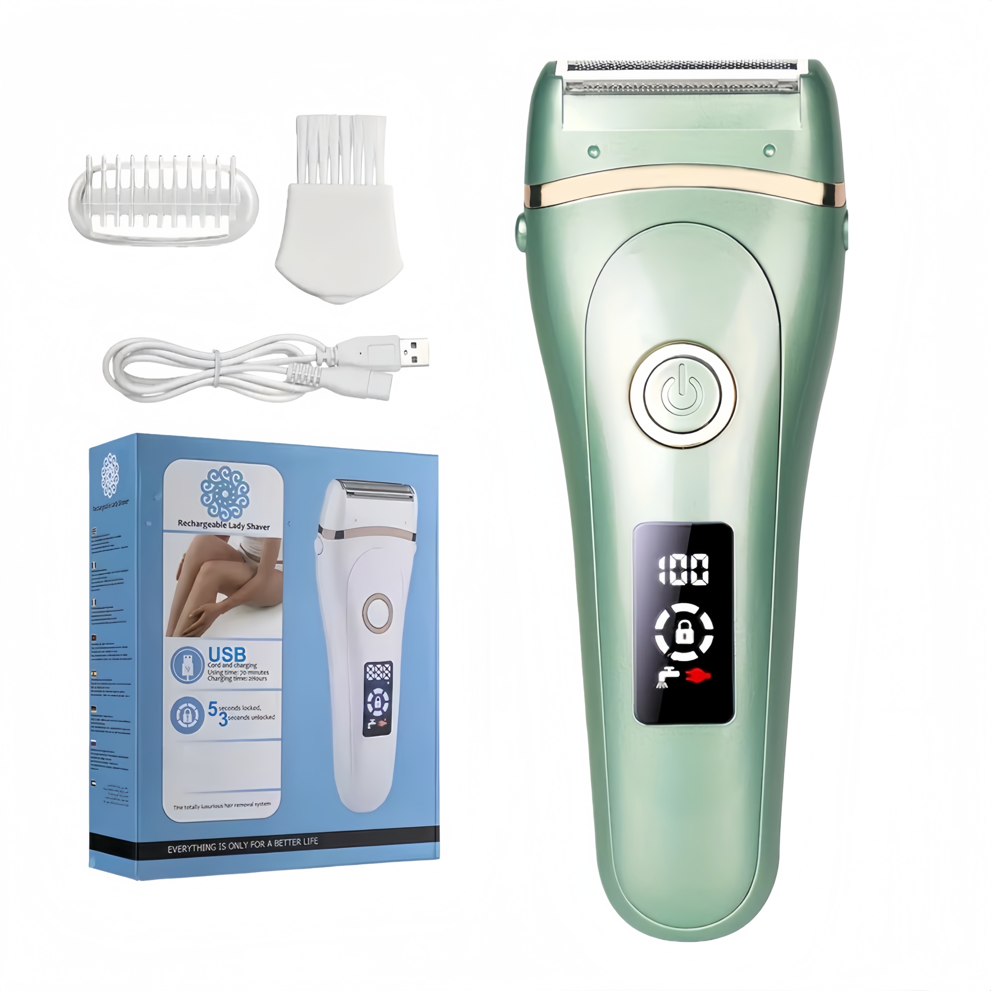 Image of Gzhjgos Women's Usb Rechargeable Electric Epilator Hair Trimmer & Epilator Suitable For Bikini, Armpit, Shaving, Shaver With Limit Comb, Usb- Razor For Skin, Beard Removal, Use Gift For