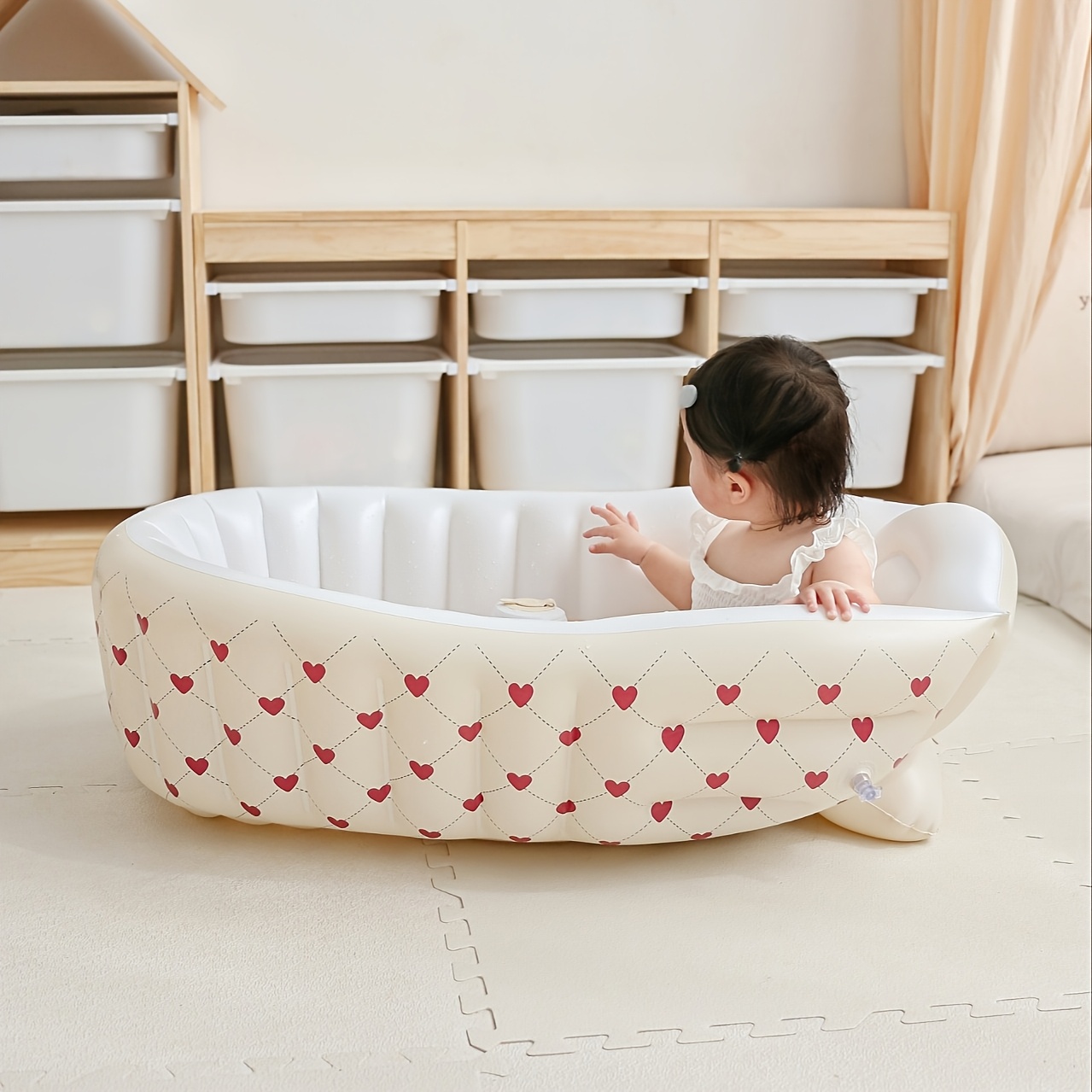 Nordic-style Inflatable Bath Basin for Newborns and Babies, Inflatable Bath Basin for Infants and Toddlers, Portable Bath Basin for Going Out, Play Pool