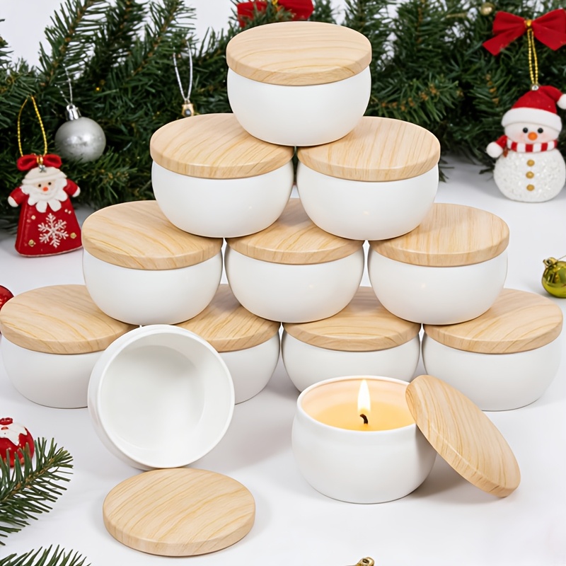 46pcs set candle making set 2 2 oz white matte empty candle jars with wood grain lids 6 white empty candle jars 6 candle holders 14 wicks and 20 double sided dot stickers suitable for candle   decor and storage