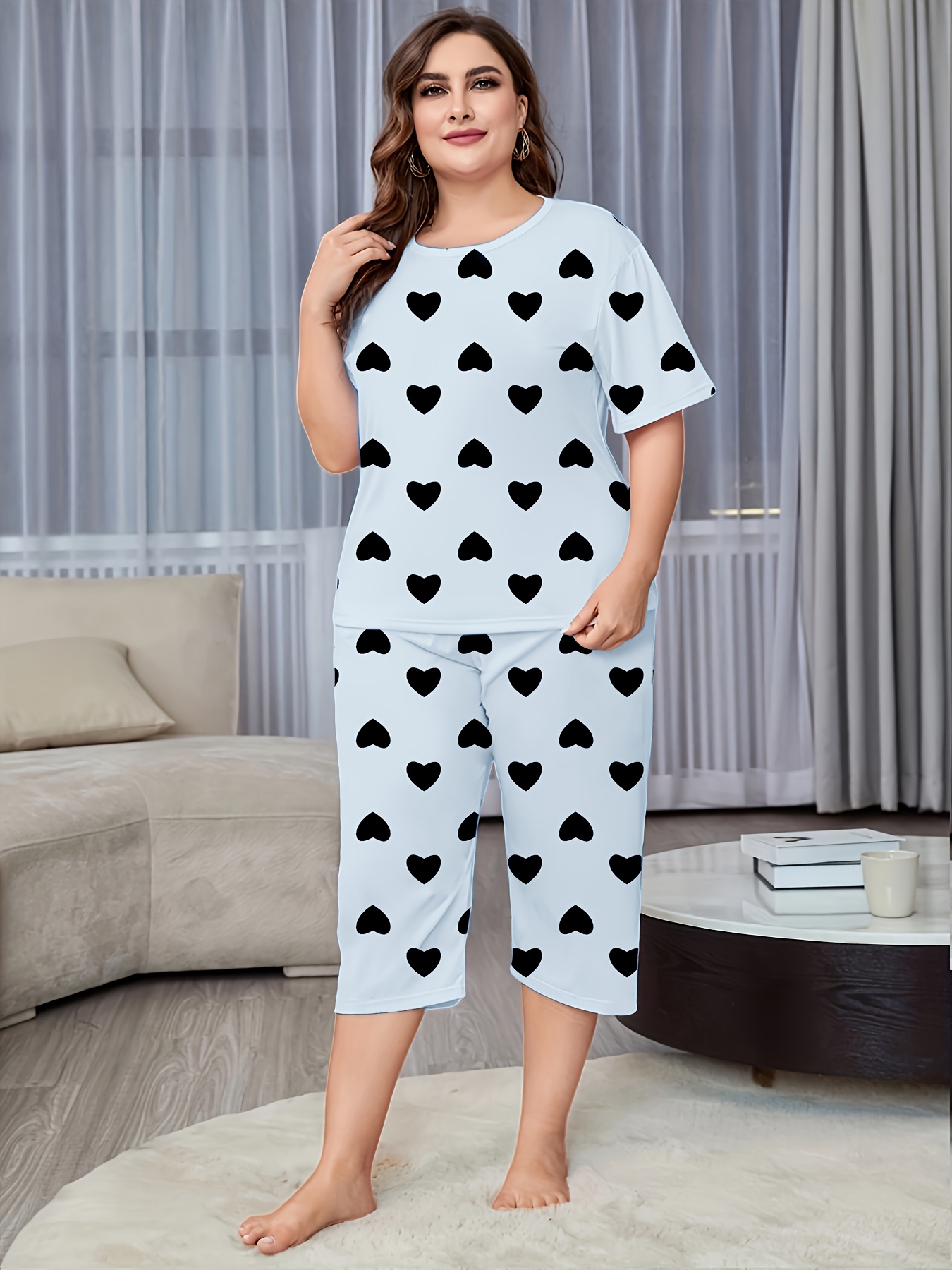 loungewear set women heart pajama pants short Temu Kuwait