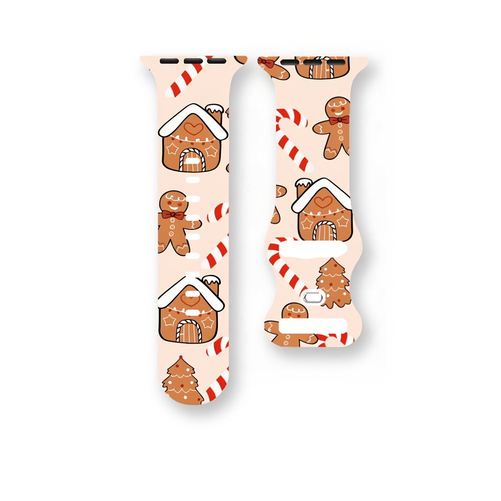 TEMU Christmas-themed Silicone Watch Band Designed For Iwatch, Featuring Gingerbread For Man And Christmas Tree Elemen&, Soft And Comfortable.