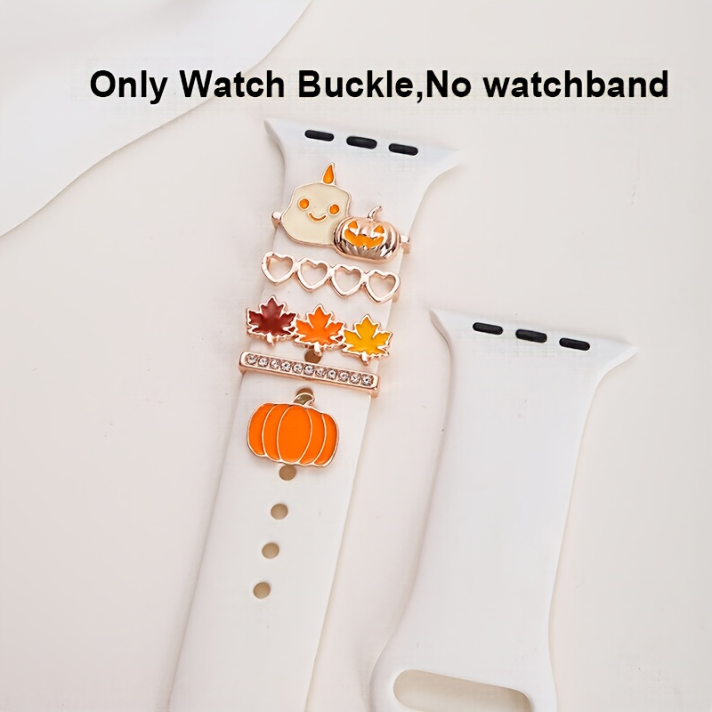 TEMU 1 Ensemble Bracelet iWatch Halloween Citrouille Boucles Anneaux Boucle Feuilles d'Érable Brillantes Strass avec Fermoir Cœur Trick Treat pour
