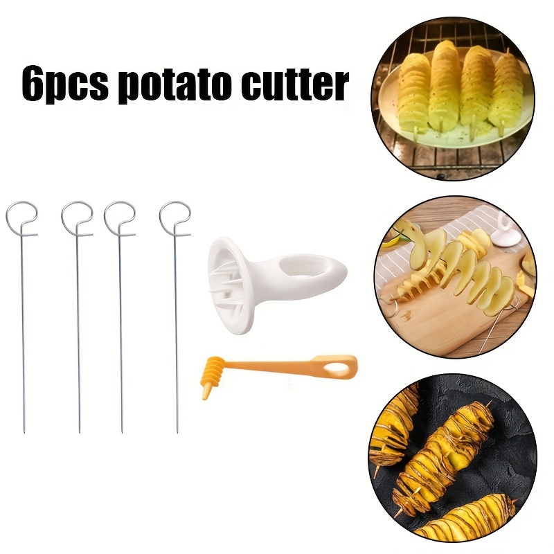 

6-piece Stainless Steel Spiral Potato Slicer Set - Manual Vegetable For Frying & Cooking, Kitchen Gadgets