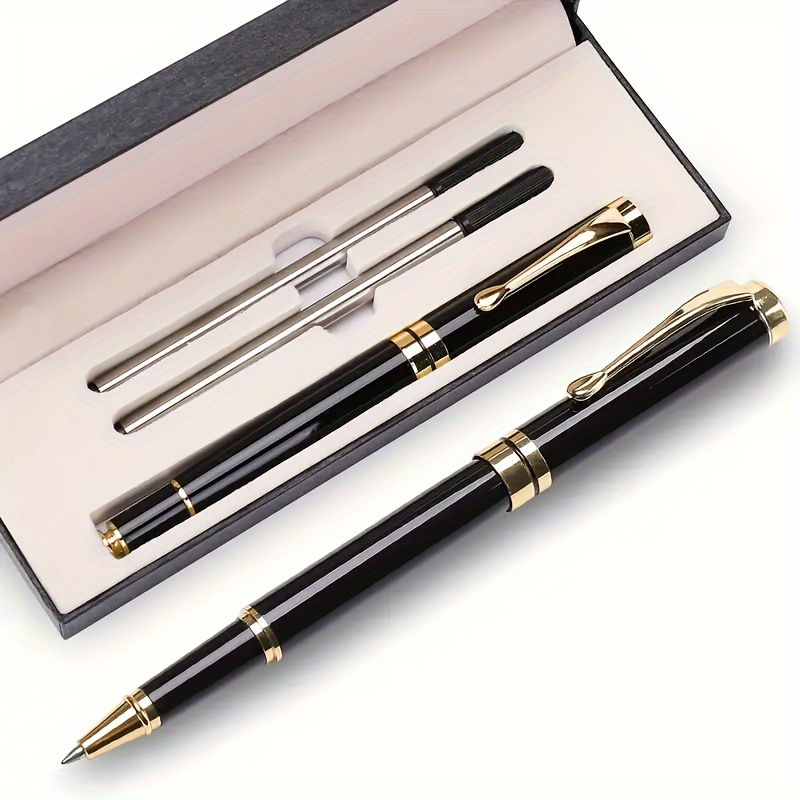 

Luxurious Ballpoint Pen Set With Replaceable Ink, 0.5mm Width, Suitable For Executives For Office Writing, , Made Of Golden , Click-on Cap, , Pointed Tip, Structure, Comes With A Box