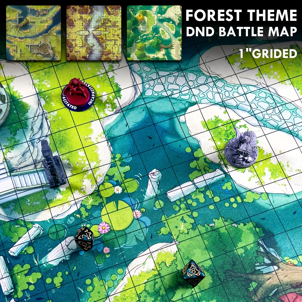 DND Battle Mat with 2.54 cm Grid, Forest Theme