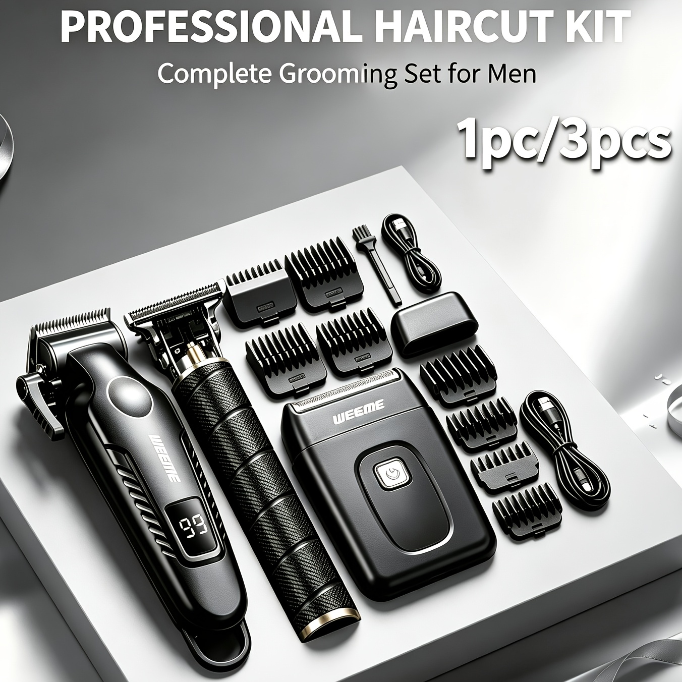 TEMU Weeme 1/3pcs Men's Professional Hair Clippers, Beard Trimmer Kits & Sets With Electric Shaver, Cordless Men's Hair Trimmer Hair Cutting Machine