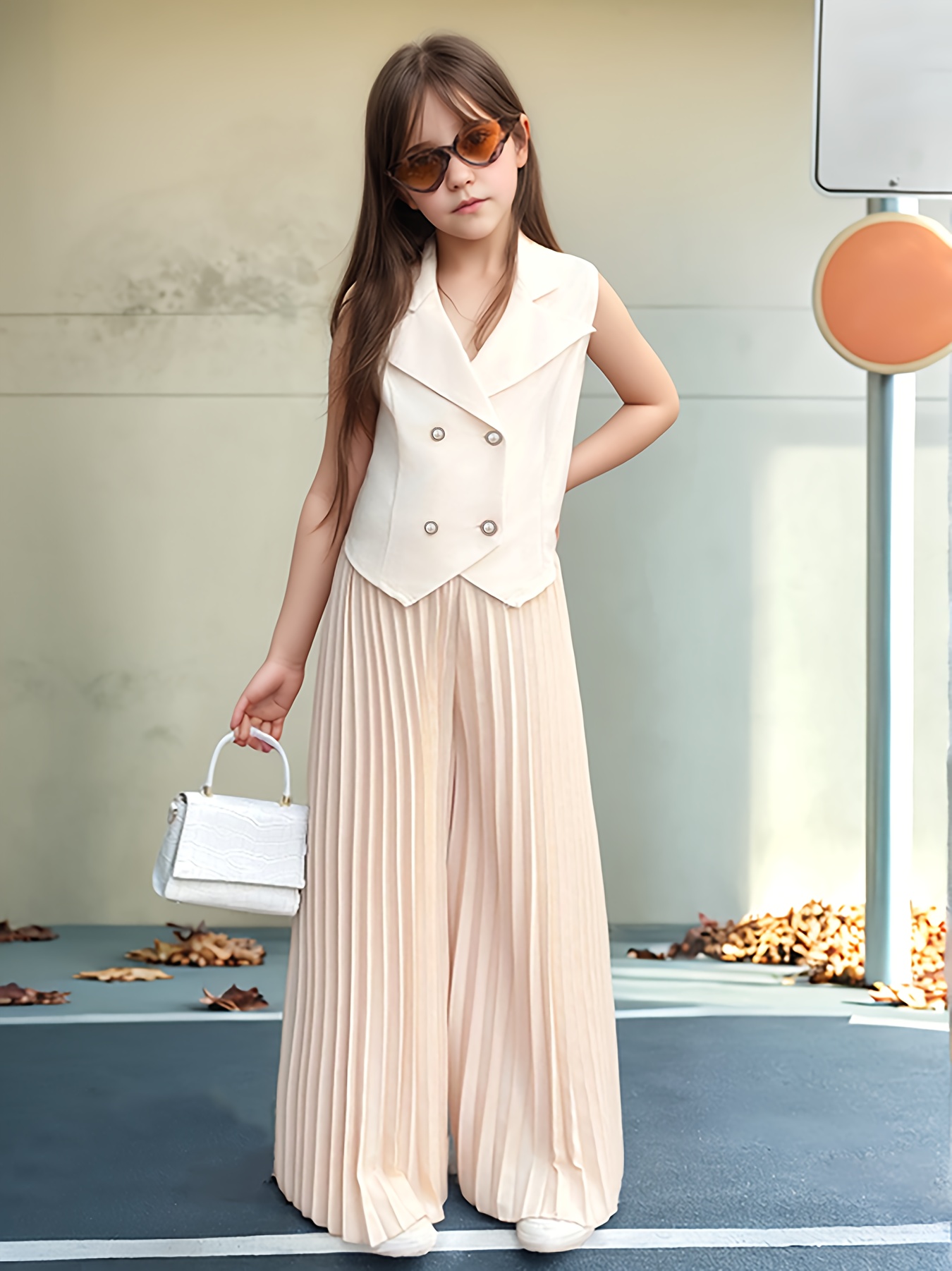 Conjunto y elegante para niñas de y verano: con botones y cuello  con pantalones de color y e