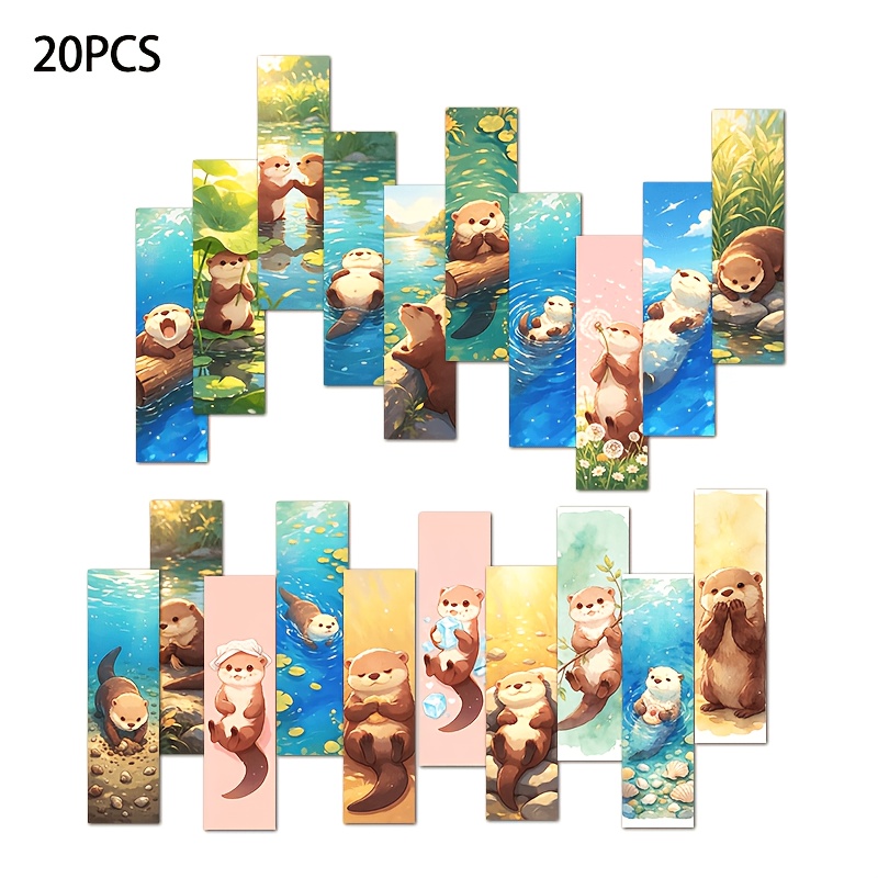 TEMU 20pcs Otter Bookmark Set, Cute Animal Watercolor Bookmarks, Exquisite Reading Stationery Accessories, For Journal Decoration, Diary Stickers,