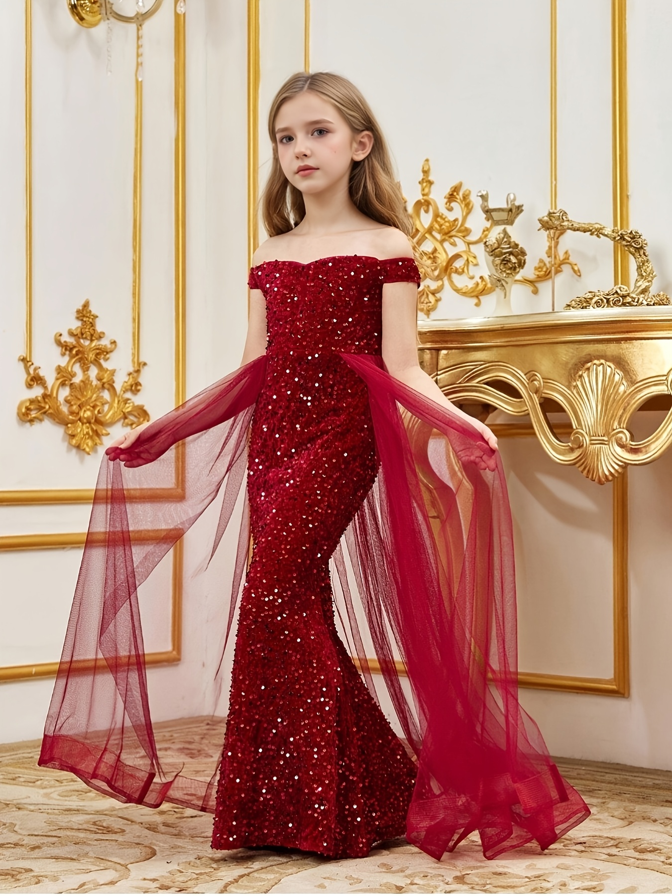 Meiteņu Luksusa Plecu Atklāta Sekvīnu Jūrasmeitas Ballītes Kleita - Garā Tīla Kārtota Vakara Kleita Īpašiem Notikumiem